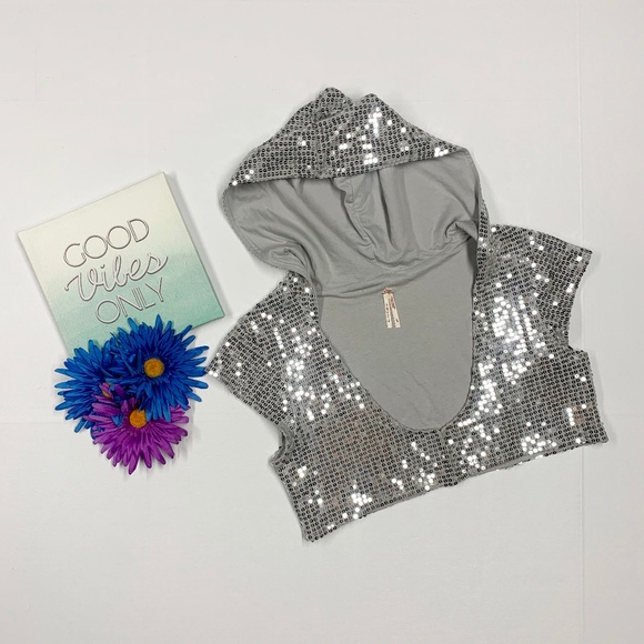 Free People Jackets & Blazers - Free People Silver Cropped Sequin Hoodie